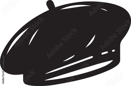 Black beret hat icon shape silhouette, Beret Hat illustration, Beret Hat silhouette vector isolated on white background