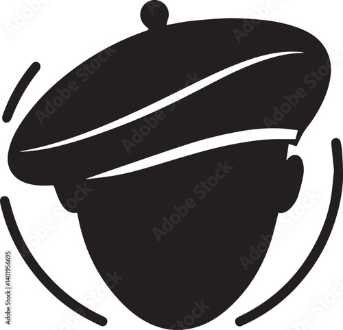 Black beret hat icon shape silhouette, Beret Hat illustration, Beret Hat silhouette vector isolated on white background