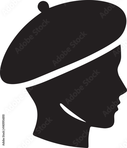 Black beret hat icon shape silhouette, Beret Hat illustration, Beret Hat silhouette vector isolated on white background