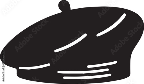 Black beret hat icon shape silhouette, Beret Hat illustration, Beret Hat silhouette vector isolated on white background