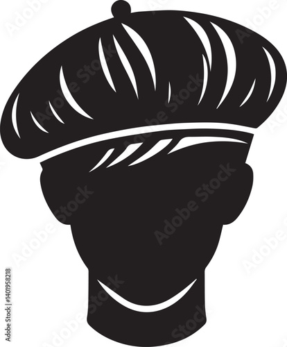 Black beret hat icon shape silhouette, Beret Hat illustration, Beret Hat silhouette vector isolated on white background