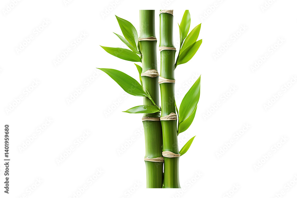 Fototapeta premium Green bamboo stalks and leaves isolated on transparent background 
