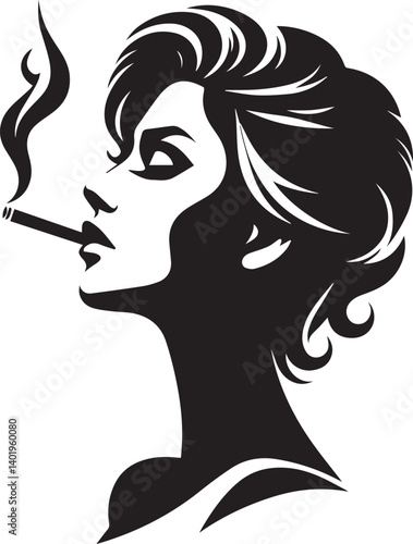 woman smoking head illustration, woman smoking cigarette, shaking head silhouette vector isolated on white background