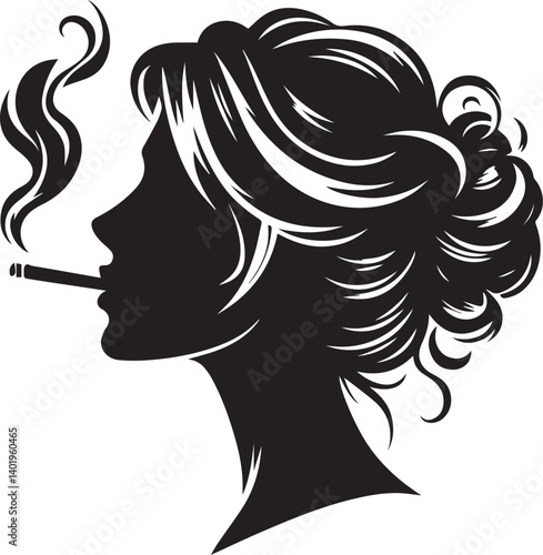 woman smoking head illustration, woman smoking cigarette, shaking head silhouette vector isolated on white background