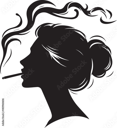 woman smoking head illustration, woman smoking cigarette, shaking head silhouette vector isolated on white background