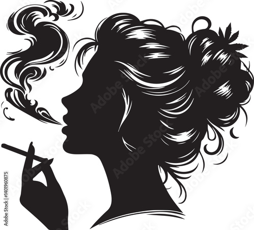woman smoking head illustration, woman smoking cigarette, shaking head silhouette vector isolated on white background