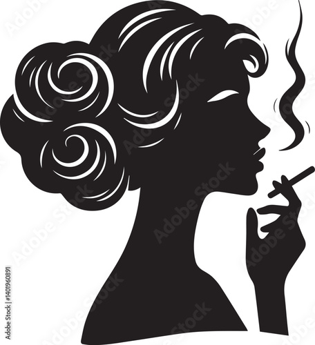 woman smoking head illustration, woman smoking cigarette, shaking head silhouette vector isolated on white background