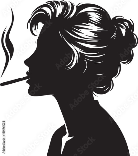 woman smoking head illustration, woman smoking cigarette, shaking head silhouette vector isolated on white background