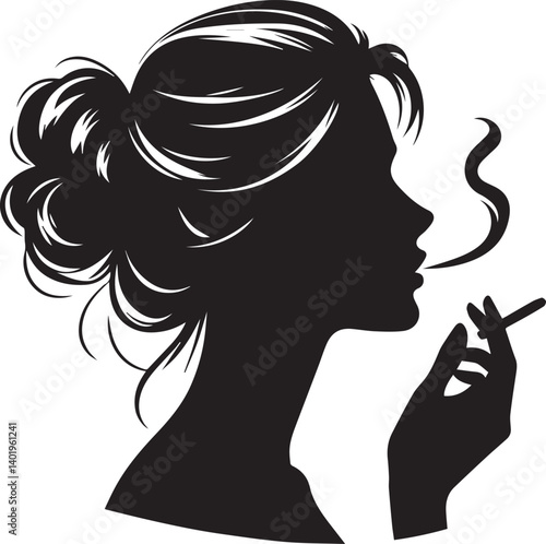 woman smoking head illustration, woman smoking cigarette, shaking head silhouette vector isolated on white background