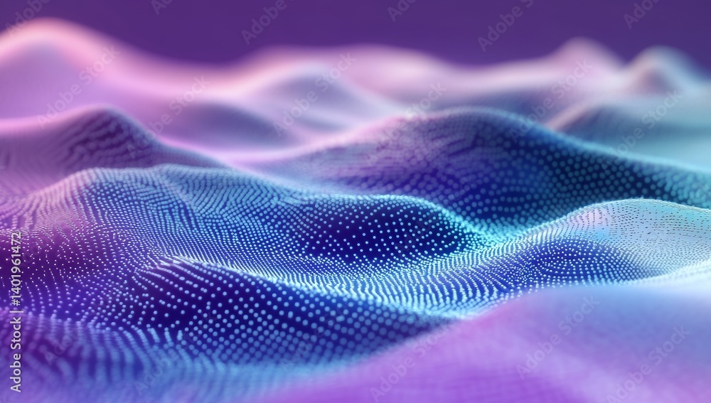 3D Render of Abstract Blue and Purple Gradient Background with Wavy Dotted Surface Representing Big Data Visualization and AI Digital Landscape 3D Render of Abstract Blue and Purple Gradient Background with Wavy Dotted Surface Representing Big Data Visualization and AI Digital Landscape