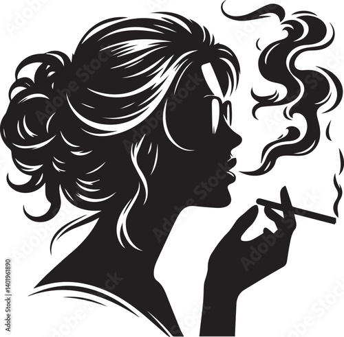 woman smoking head illustration, woman smoking cigarette, shaking head silhouette vector isolated on white background