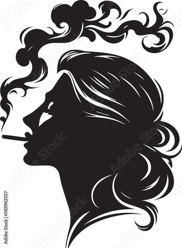 woman smoking head illustration, woman smoking cigarette, shaking head silhouette vector isolated on white background