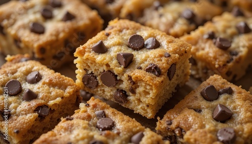 Baking chocolate chip blondies kitchen food photography cozy environment top view dessert delight