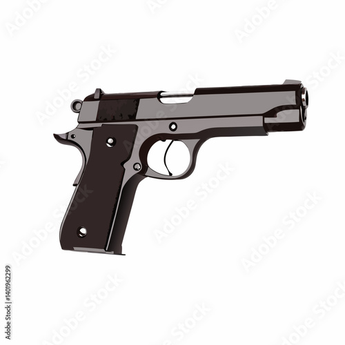 Detailed Side View of a Realistic Black Handgun Showcasing Intricate Design and Craftsmanship in a Neutral Setting Generative AI