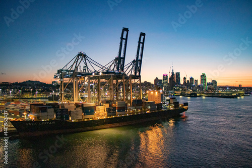 Ship at port in Auckland at night - Auckland, New Zealand