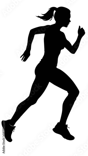 Athletic Female Figure in an Energetic Running Pose Captured in Silhouette Against a Plain Background During Outdoor Activity Generative AI