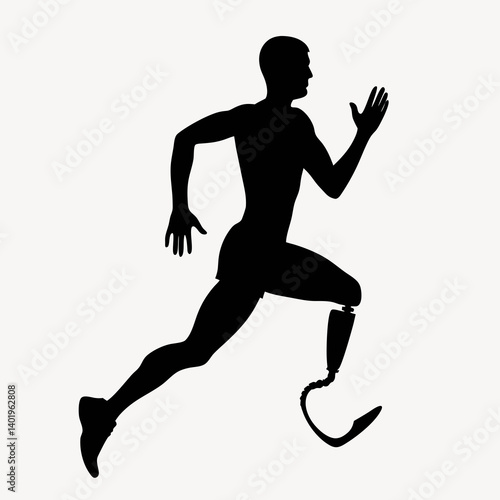 Silhouette of a Runner With a Prosthetic Leg Blade Sprinting During a Sunset in a Sports Training Environment Generative AI