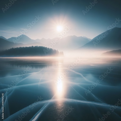 – A frozen lake glistens under