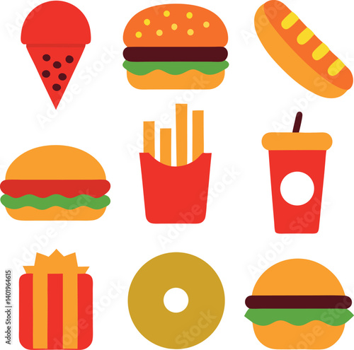 different-fast-food-meal-combos-vector-element set