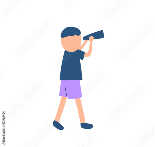 望遠鏡で観察する男の子のイラスト