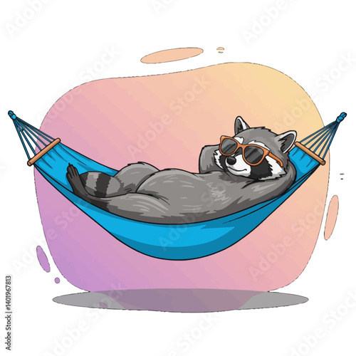 Raccoon chilling in a hammock with sunglasses