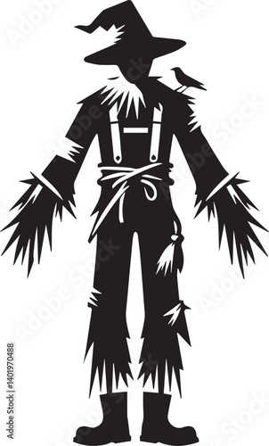 scarecrow illustration, scarecrow vector, scarecrow silhouette vector isolated on white background