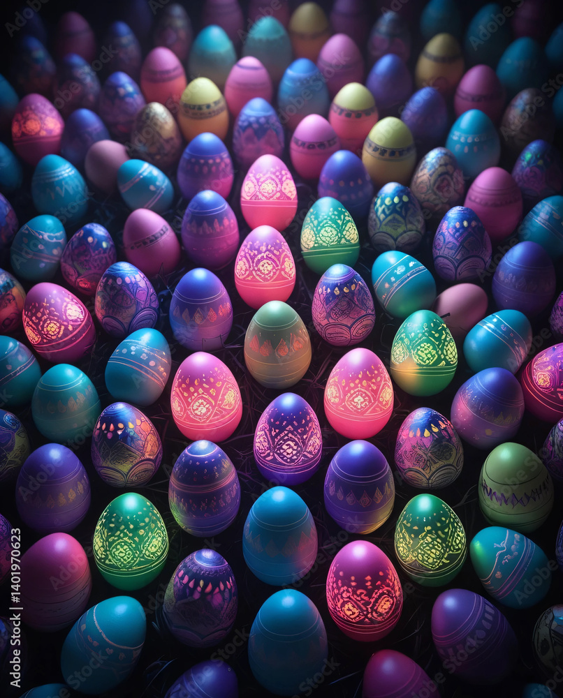 Easter eggs in this image are artistically designed for Easter. Easter eggs in this image are artistically designed for Easter.