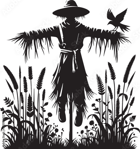 scarecrow illustration, scarecrow vector, scarecrow silhouette vector isolated on white background