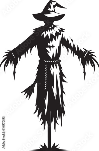 scarecrow illustration, scarecrow vector, scarecrow silhouette vector isolated on white background