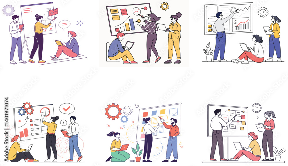 Fototapeta premium Flat Illustration of Business Teamwork, Meetings, and Professional Success.