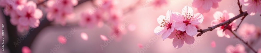 Delicate pink sakura petals dance in soft focus amidst serene cherry blossom branches, gentle fall, floral pattern, floral arrangement Delicate pink sakura petals dance in soft focus amidst serene cherry blossom branches, gentle fall, floral pattern, floral arrangement