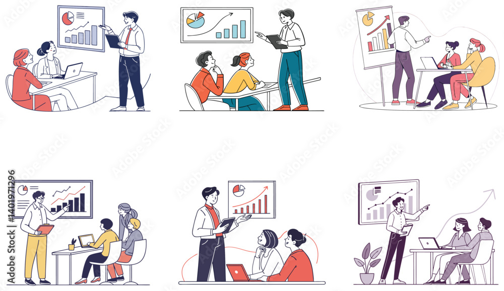Flat Illustration of Business Teamwork, Meetings, and Professional Success. Flat Illustration of Business Teamwork, Meetings, and Professional Success.