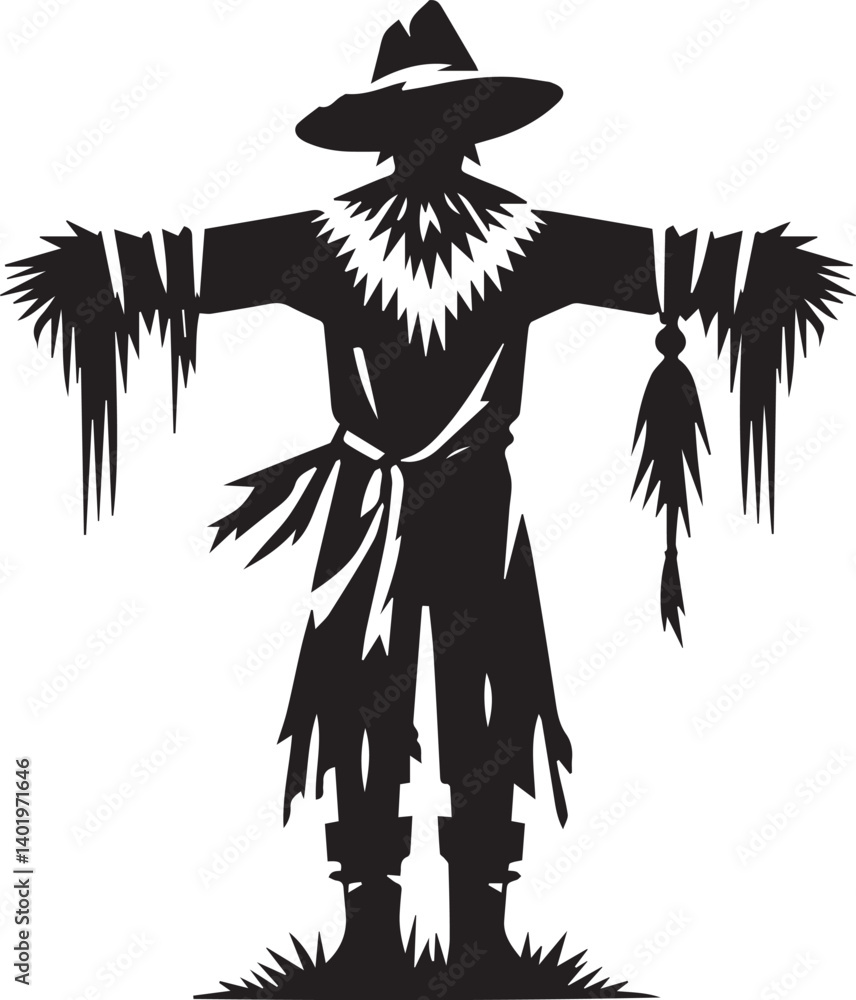 Obraz premium scarecrow illustration, scarecrow vector, scarecrow silhouette vector isolated on white background