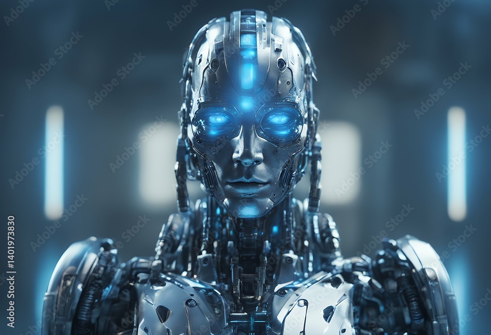 front 3d cyborg blue neutral lighting illustration render colourful apex background ai cybernetic technology artificial intelligence android concept black mechanical cyber 70s beauty 1980s science front 3d cyborg blue neutral lighting illustration render colourful apex background ai cybernetic technology artificial intelligence android concept black mechanical cyber 70s beauty 1980s science