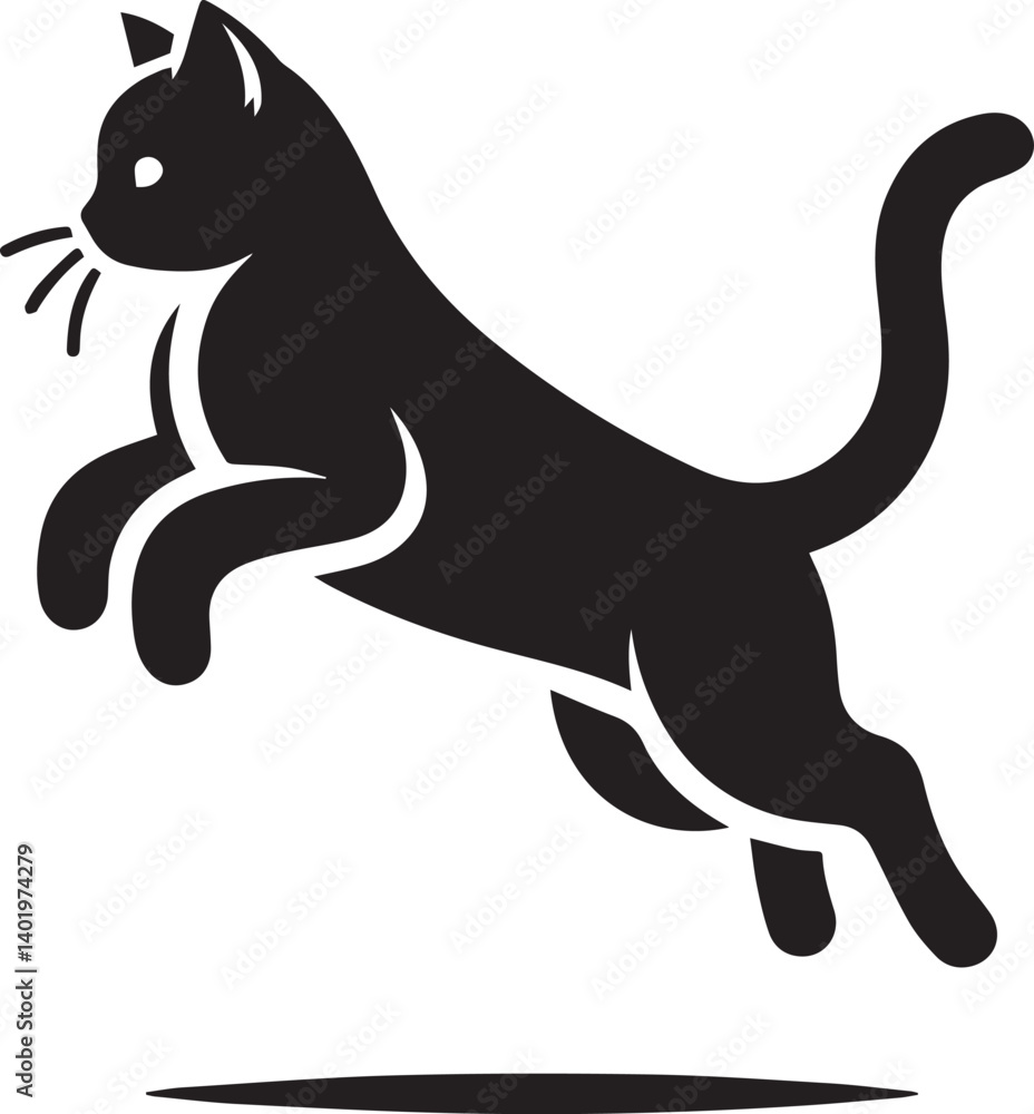 Obraz premium jump cat illustration, jump cat, jump cat silhouette vector isolated on white background