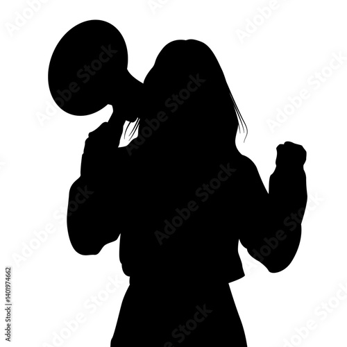 silhouette of a girl with a megaphone in hand
