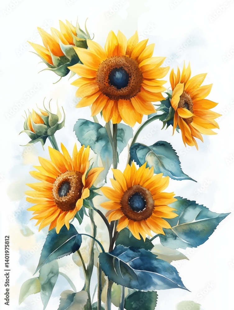 Obraz premium Vibrant sunflower bouquet in watercolor style