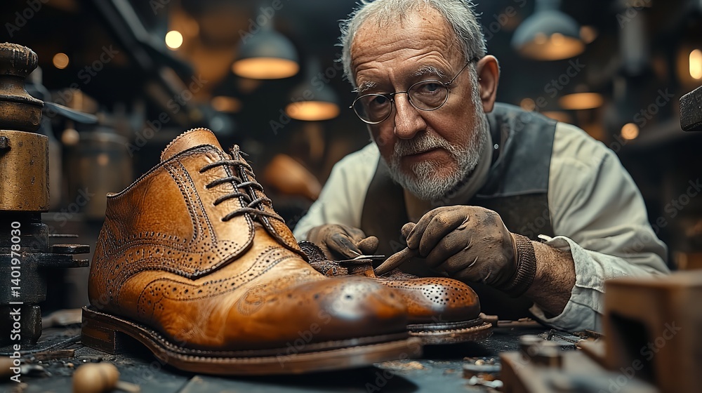 A shoe designer crafting a custom pair, emphasizing creativity and craftsmanship in every stitch and detail. A shoe designer crafting a custom pair, emphasizing creativity and craftsmanship in every stitch and detail.