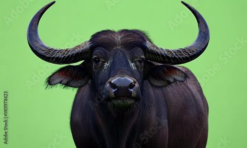 video features asian buffalo on vibrant green screen perfect for replacement and animation in professional production workflows