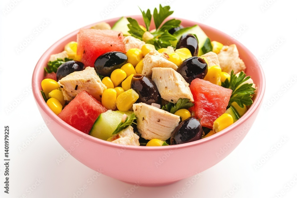 Fresh summer chicken salad with watermelon, corn, and olives Fresh summer chicken salad with watermelon, corn, and olives