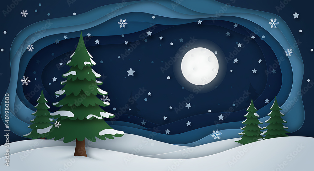 Fototapeta premium Paper Moonlit Winter AI Generated