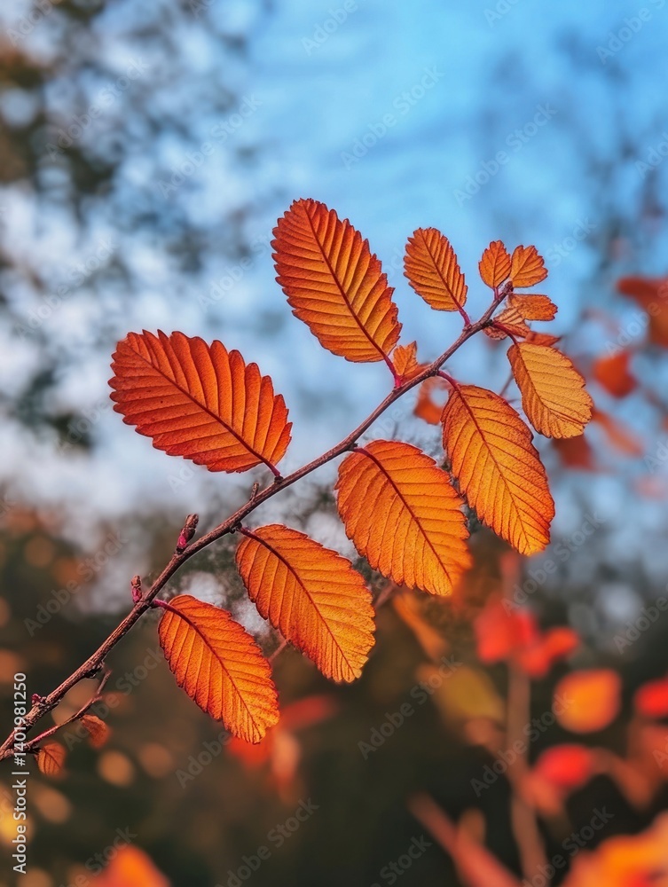 Autumn Leaves Branch with Orange Foliage in Natural Light Autumn Leaves Branch with Orange Foliage in Natural Light