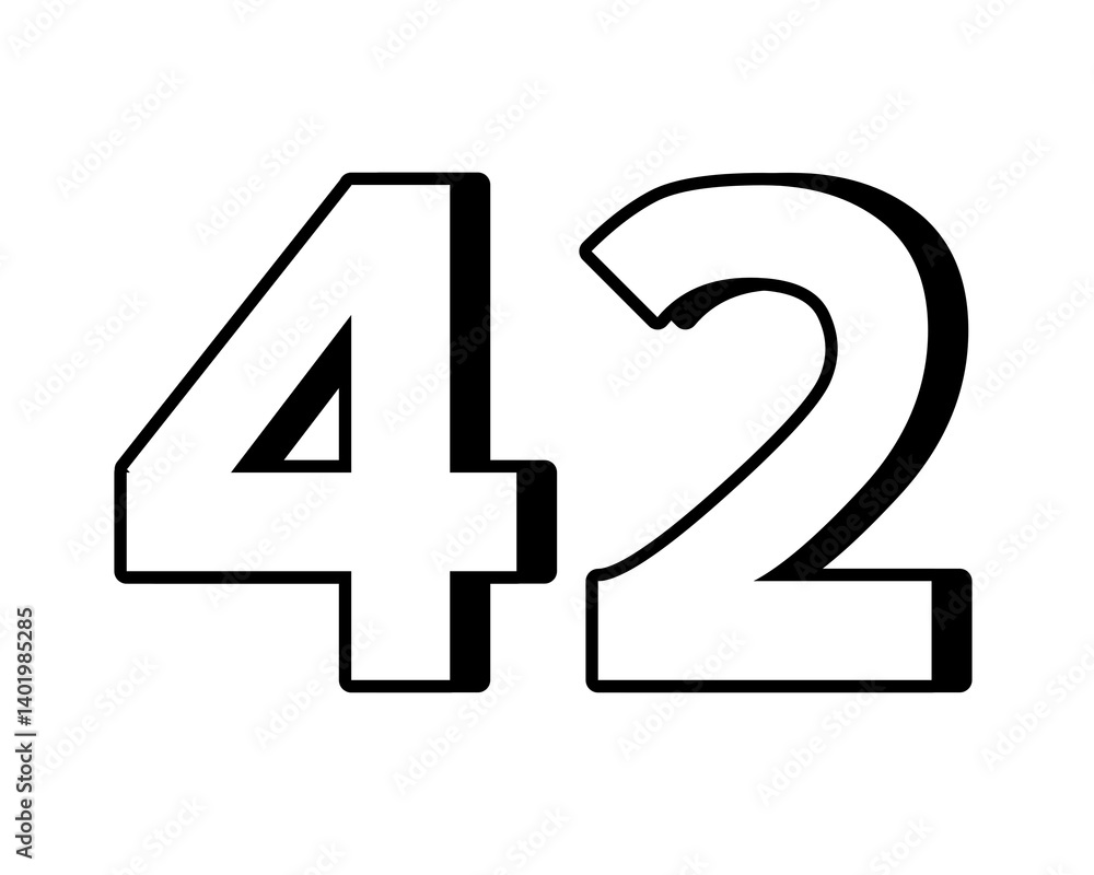 White number 42 on transparent background, with a bold, 3D appearance and shadow effects for added depth and dimension design elements White number 42 on transparent background, with a bold, 3D appearance and shadow effects for added depth and dimension design elements