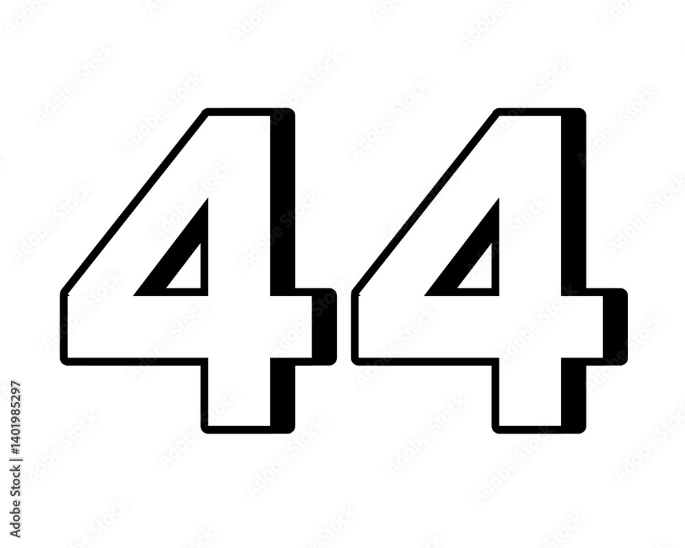 Obraz premium White number 44 on transparent background, with a bold, 3D appearance and shadow effects for added depth and dimension design elements