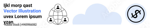 Connected people in a network grid, centralized cloud icon, and financial integration visual. Ideal for teamwork, cloud solution, finance, connectivity, networking, communication simple landing page