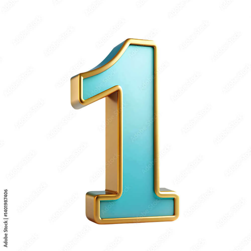 Teal Gold Number 1: 3D Render Teal Gold Number 1: 3D Render