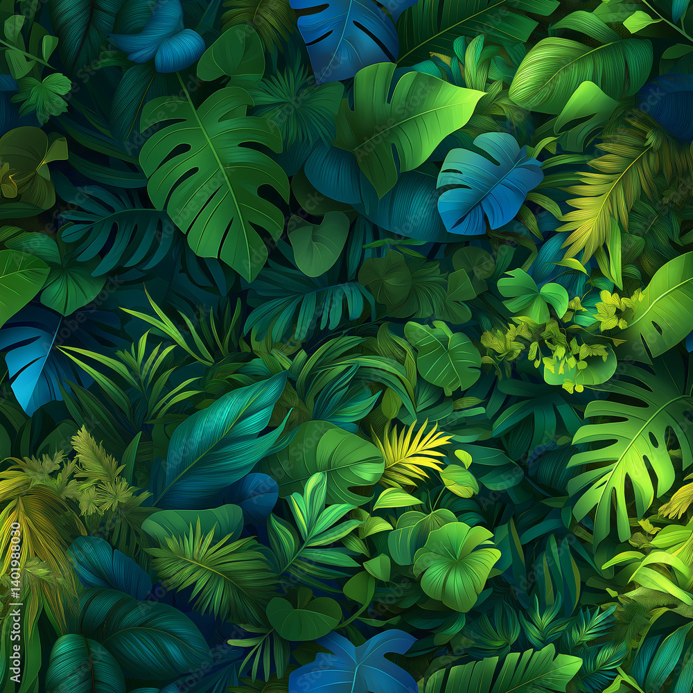 a tileable pattern made of jungle leaves, jungle shrubs a tileable pattern made of jungle leaves, jungle shrubs