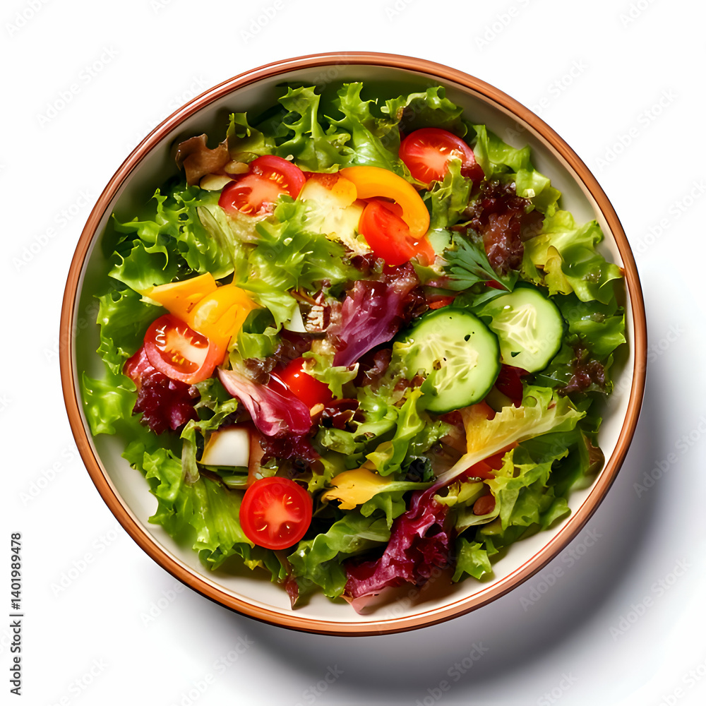 op-down view of a colorful fresh salad in a modern bowl, simple layou op-down view of a colorful fresh salad in a modern bowl, simple layou