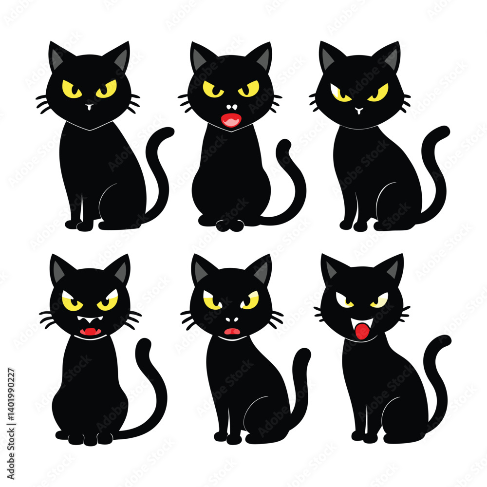 Angry black cat icons of silhouette vector illustration on white background Angry black cat icons of silhouette vector illustration on white background