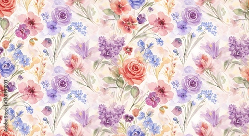 Watercolor Dream: A Delicate Floral Tapestry AI Generated